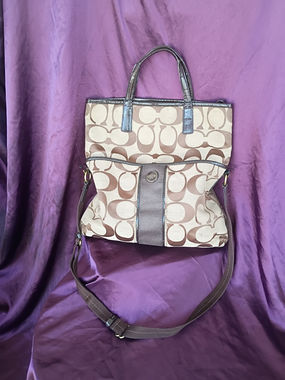 Coach Brown Signature Foldover Tote